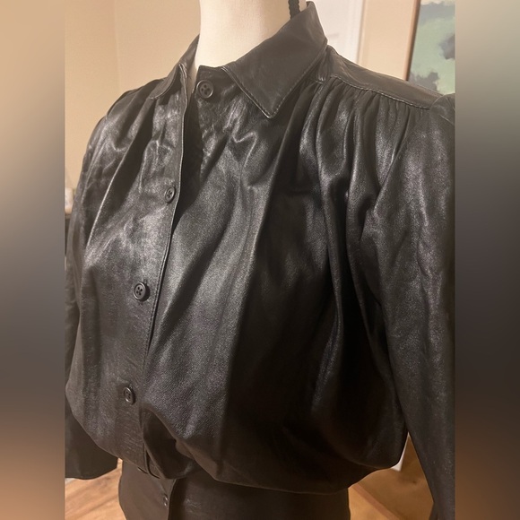 Alicia Herrera New York Leather XS 80s Dolman Sleeve Cinched Waist Shirt Jacket - Picture 11 of 13